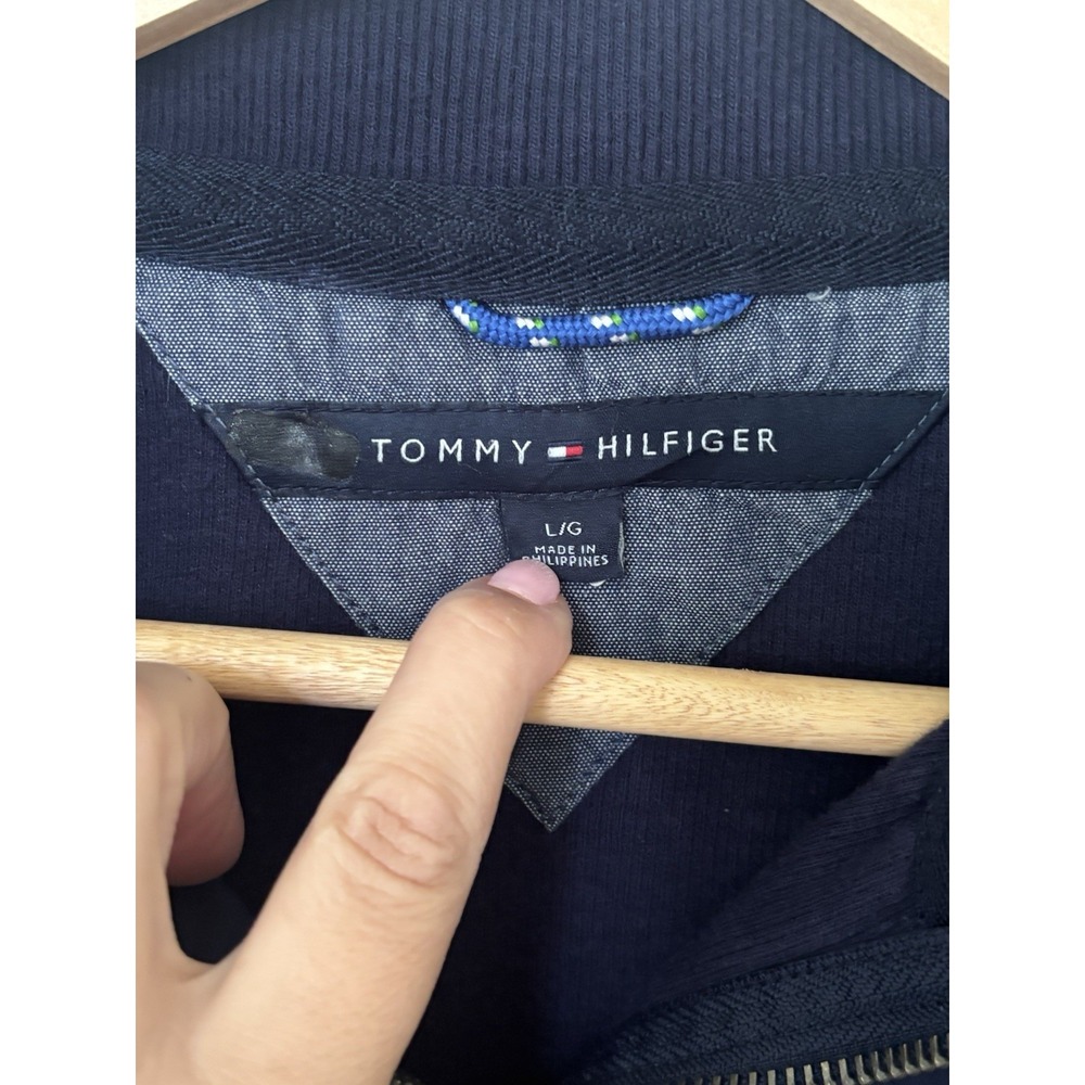 Tommy Hilfiger Mens Navy Blue 1/4 Zip/Buttoned Mock Neck Sweater Size Large - Picture 5 of 8